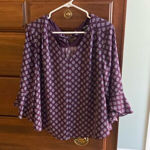 Hawthorne purple bell sleeve blouse with back necktie size large
